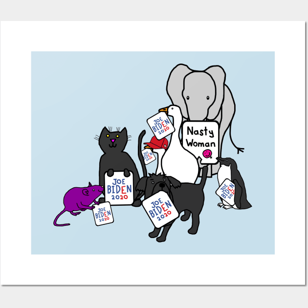 Animals with Biden Harris Campaign Signs Wall Art by ellenhenryart